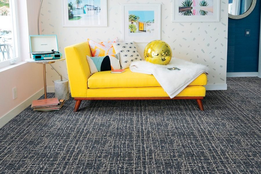 Yellow couch on carpet - Americarpets of Layton, UT